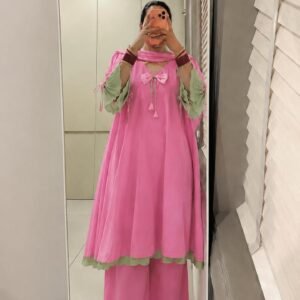 Ethnic Plazo Suit โ Pink & Green Anarkali Style Suit Set