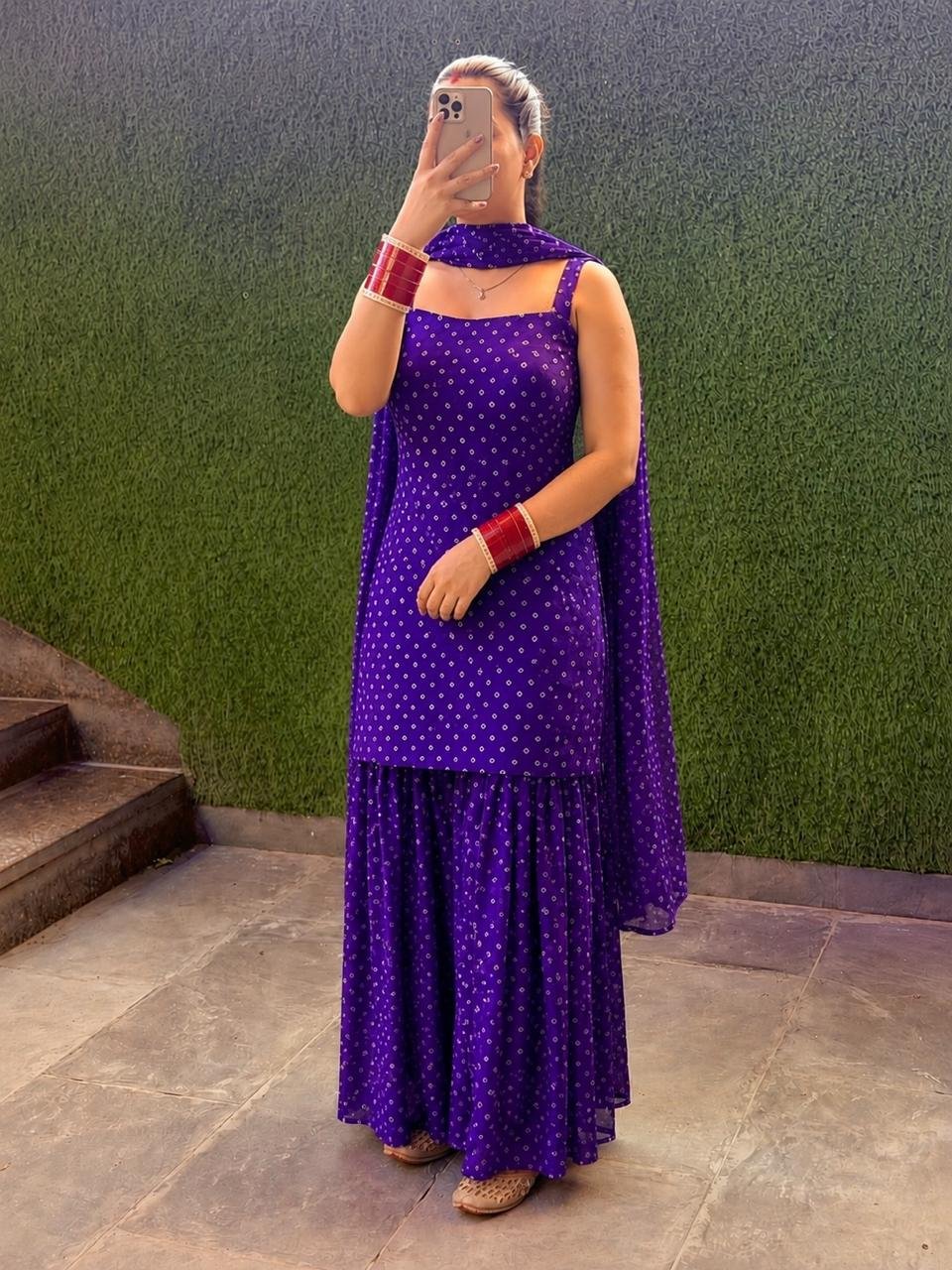Purple Printed Plazo Suit Set