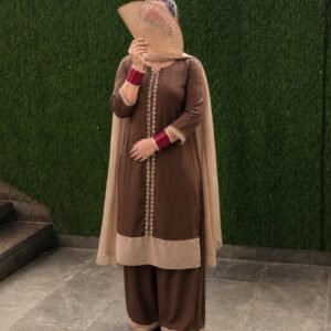 Brown and Beige Ethnic Plazo Suit Set