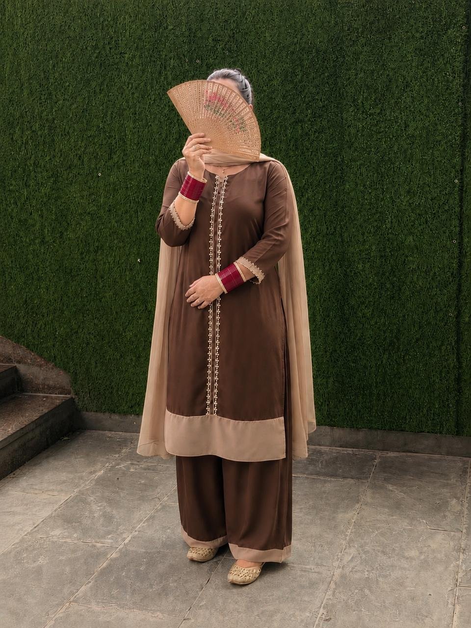 Brown Beige Plazo Suit Set