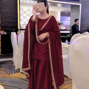 Maroon Embroidered Ethnic Plazo Suit