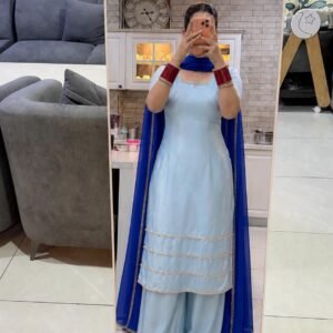 Light Blue and Royal Blue Ethnic Plazo Suit