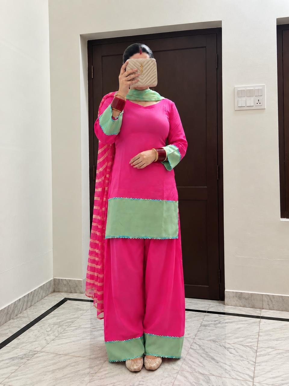 Pink Mint Green Farshi Salwar Suit Set
