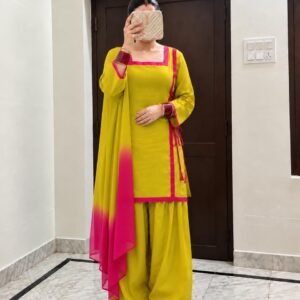 Yellow and Pink Farshi Salwar Suit Set