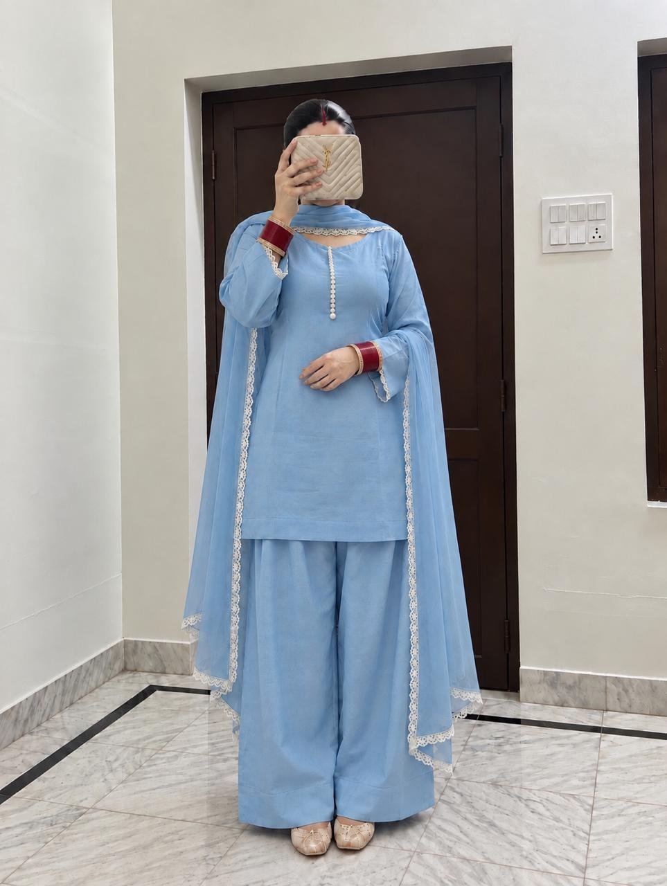 Light Blue Farshi Salwar Suit Set