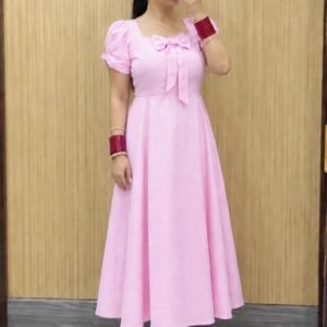 Pink Bow Detail Flared Dress