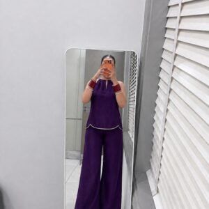 Purple Wide-Leg Western Wear Co-Ord Set