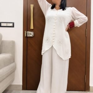White Embellished Farshi Salwar Suit Set